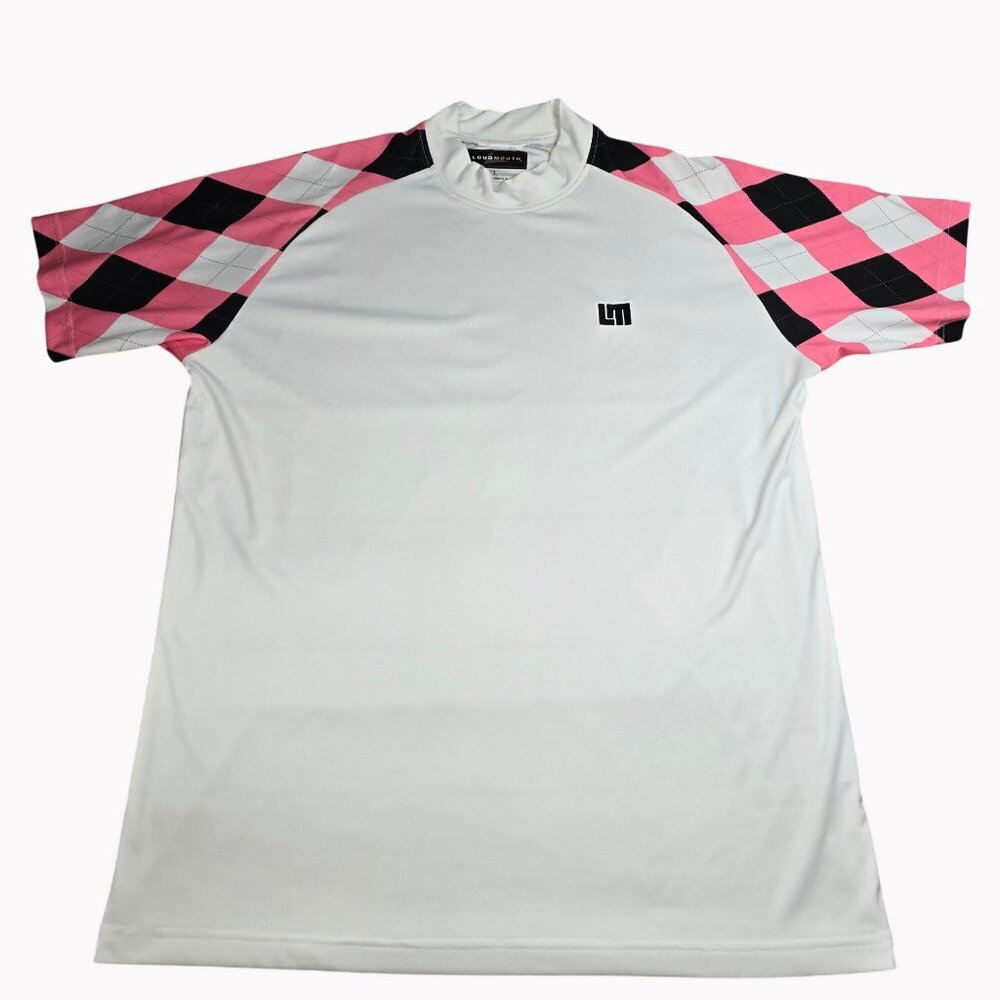Loudmouth Golf Large Mens Mock Neck Shirt White Pink Black Performance Top